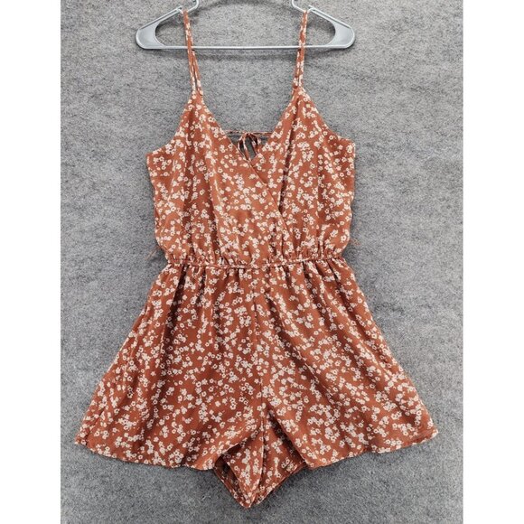 Daytrip Buckle Ditsy Floral Romper Medium Rust Sleeveless Surplice Festival Boho - Picture 2 of 10
